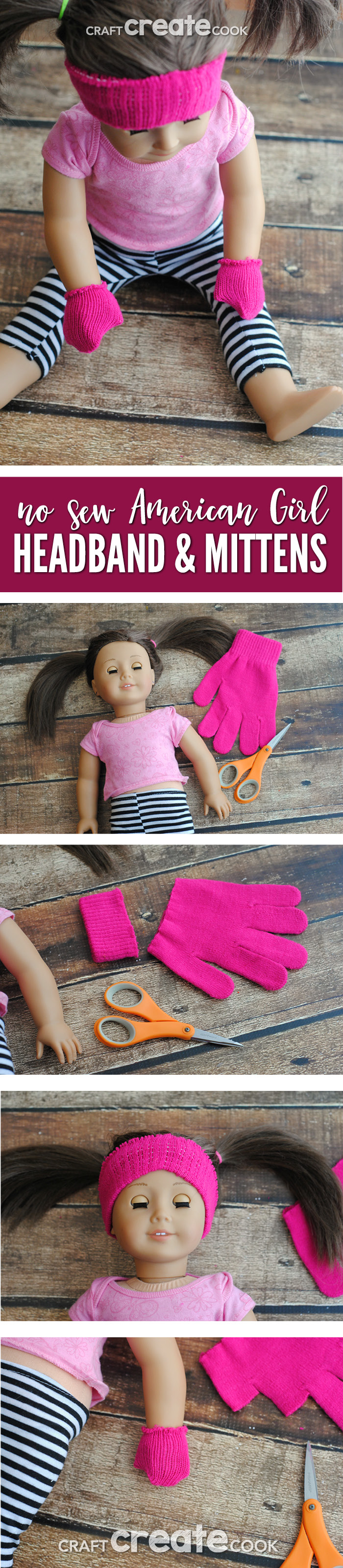 No Sew American Girl Headband & Mittens - Craft Create Cook