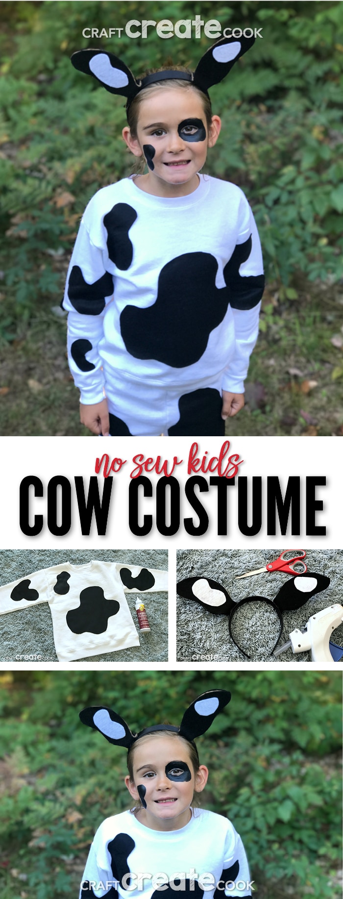 No Sew Kids Cow Costume - Craft Create Cook